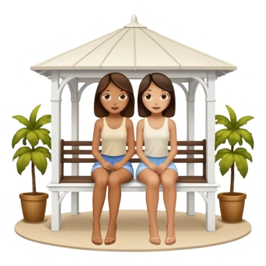Two brunette women sitting on a white gazebo sticker