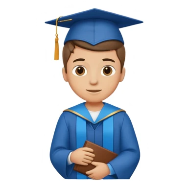 Generate a boy's master's emoji with a blue bachelor's degree. sticker