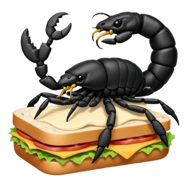 MAKE A SCORPION ON TOP OF A EHITE FLUFFY CLOUD THAT IS HOLDING A SANDWICH IN ITS CLAW AND LOOKING LIKE ITS EATING IT AND ITS NOT ON TOP OF THE SANDWICH ITS HOLDING IT AND NO SANDWICH UNDER ITS FEET OMG JUST MAKE A CLOUD AND ON TOP OF IT IT SHOULD BE A SCORPRON. HOLDING A SANDWICH sticker