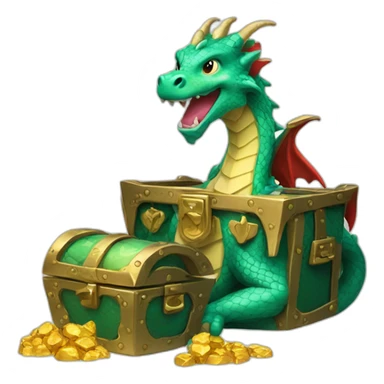 playful dragon with a treasure chest sticker