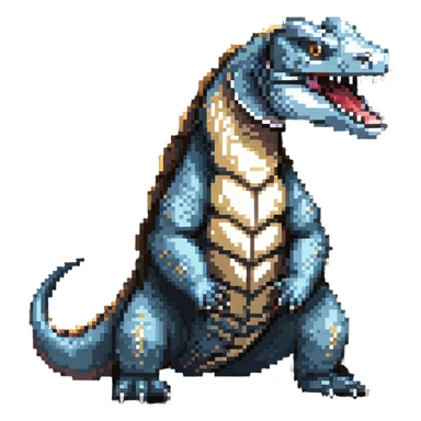Pixel art komodo dragon with detailed scales and forked tongue sticker