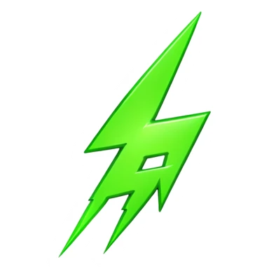 A single neon green lightning bolt emoji, glossy and smooth, vibrant neon green color, high detail, simple and cute design sticker