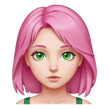 pink haired girl portrait green eyes  sticker