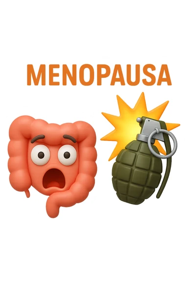 EMOJI STILE IPHONE 3D DI INTESTINO 3D CON ESPRESSIONE SCIOCCATA IN VOLTO MENTRE ACCANTO A LUI SCOPPIA UNA GRANATA 3D CON LA SCRITTA "MENOPAUSA" SOPRA, FAGLI ANCHE LA PARTE BIANCA DEGLI OCCHI, NON SOLO LA PUPILLA sticker