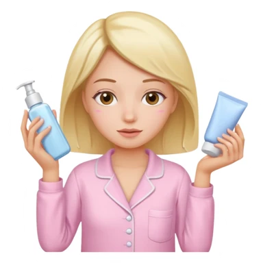 woman doing skin care in baby pink pijamas  sticker