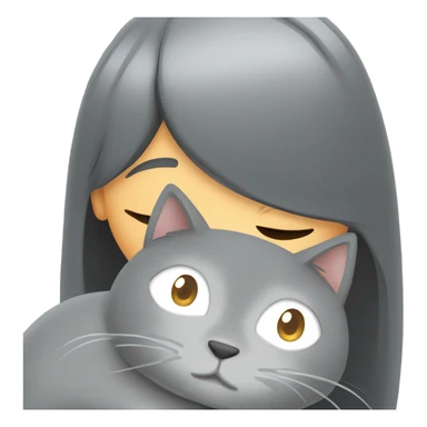 Gray cat hugging girl with straight hair and no glasses  sticker