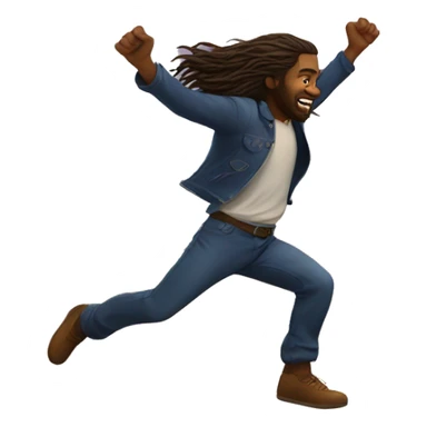 Long haired man jumping over mountains at suns sticker