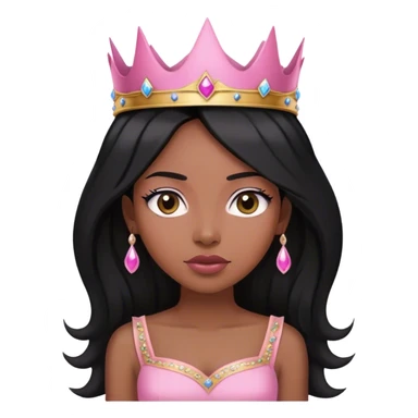 Crown black women with long hair pink dress pink crown facing forward black hair adult woman sticker