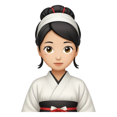 japan mom with black bun wearing white hom kimono and white apron sticker