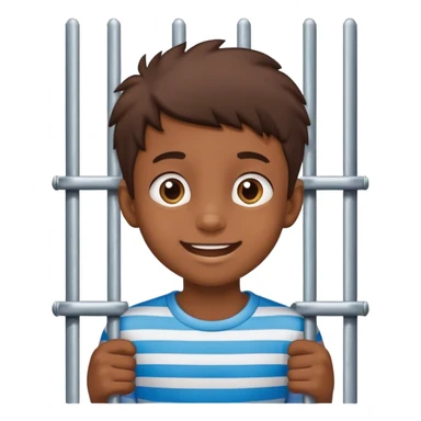 happy boy looking behind the bars of a gate sticker