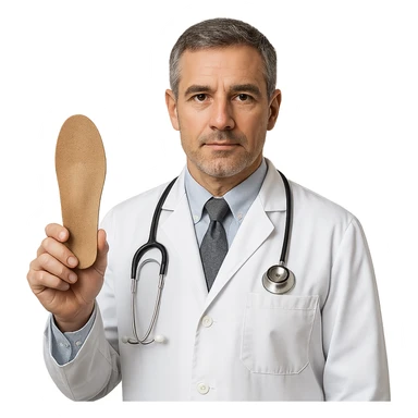 realistic detailed orthopedic doctor holding an orthopedic insole, professional expression sticker