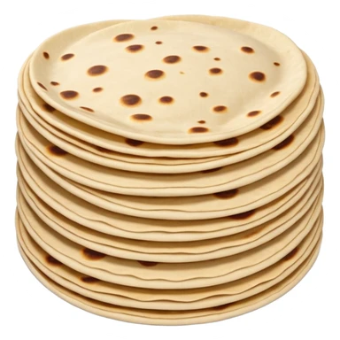 stack of 2 or 3 round soft tortillas light beige to golden color subtle brown spots cooking edges slightly irregular gently curled texture smooth pliable flour-dusted matte surface no plate no garnish no extras soft lighting subtle shadows emoji scale sticker