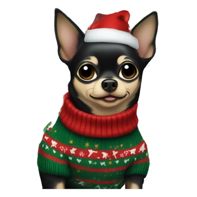 Black chihuahua with Christmas sweater  sticker