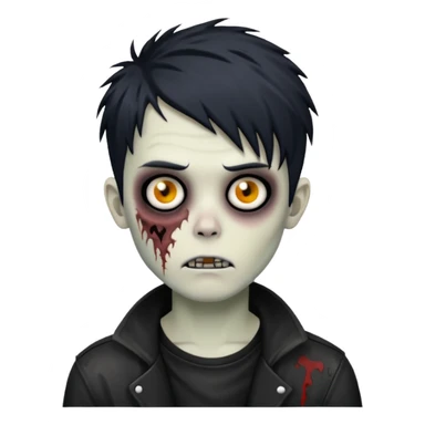 Zombie Boy with black emo messy hair and teenager aparience, black background sticker