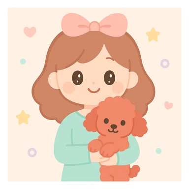 a cute woman with a red toy poodle, charming and friendly, soft colors, simple background sticker