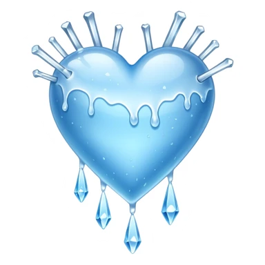An ice blue heart with frost spidering across it and icecyles dripping from it sticker