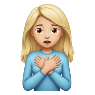 A girl with light down hair chocking with her hands on her chest  sticker