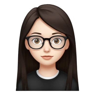 une ado, brune aux cheuveux tres fonces longs lisses blanche, ,lunettes carres noires, yeux bruns  sticker