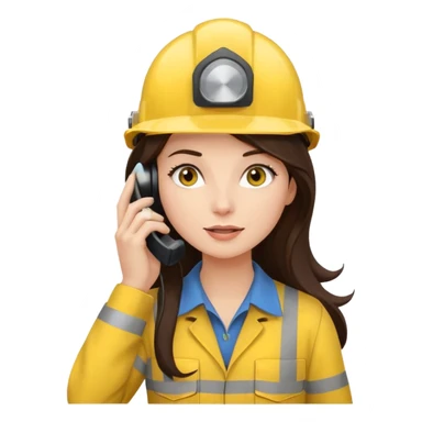 okay now do a brunette girl with long dark brown hair. rolling her eyes as she is on a phone call and is wearing a engineer helmet  sticker
