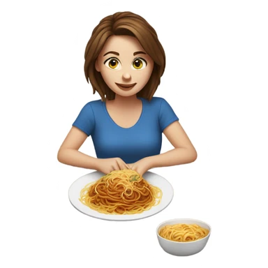 White girl blue eyes brown hair eating spaghetti  sticker