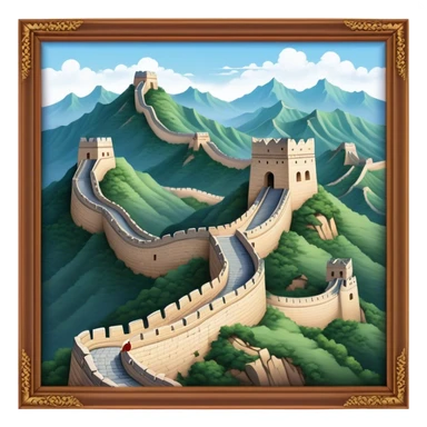 Cinematic Realistic Great Wall of China Landmark Emoji, depicted as ancient fortifications winding across majestic mountains, rendered with intricate detail and dramatic lighting. sticker