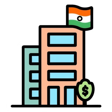 business building with Indian flag, representing nationalization of private business in India sticker