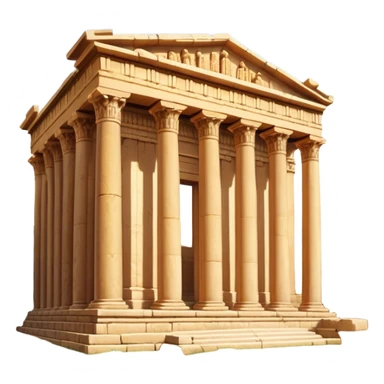 Baalbek temple – Cinematic Realistic Baalbek Temple, depicted as an ancient Roman temple complex with towering columns and intricately carved stone details, bathed in golden sunlight and dramatic shadows that evoke timeless historical grandeur. sticker