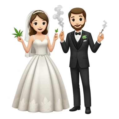 Wedding bride and groom, full body, smoking cannabis together, happy faces sticker