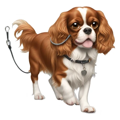 King Charles spaniel walking a pig on a leash sticker