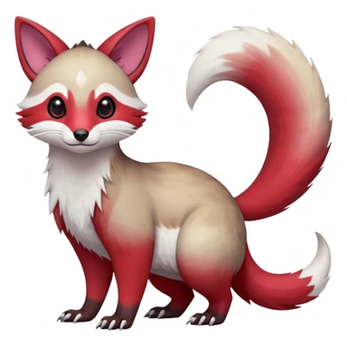  Hyper-realistic smooth Asian oriental painted silky soft White white with red gradients, and slit eyes markings beautiful handsome gorgeous aesthetic colorful vibrant Vernid-Trico-Marsupial-Furret-Zangoose-species-Fakemon-creature by LiLaiRa, 4 legs, 1 tail, random markings, (full body) sticker