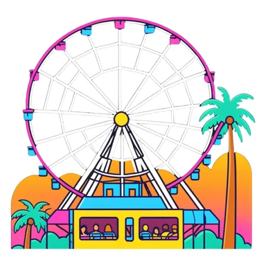 crowd at Coachella music festival with ferris wheel and palm trees sticker