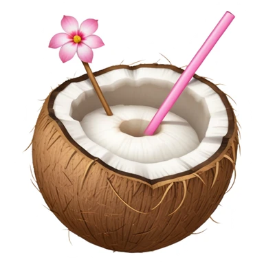 coconut with straw and little pink flowers sticker