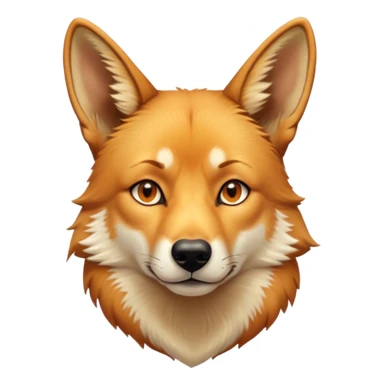 Cinematic Noble Dingo Portrait Emoji, Poised and regal, with a lean, agile build and a short, sandy-tawny fur that speaks of the wild outback, deep-set soulful amber eyes and alert ears, Simplified yet sharp and sophisticated features, highly detailed, glowing with a soft, dignified glow, high shine, intelligent and resourceful, stylized with an air of untamed elegance, focused and attentive, soft glowing outline, capturing the essence of a watchful and confident wild canine, so majestic it feels as though it could trot out of the screen with effortless authority! sticker