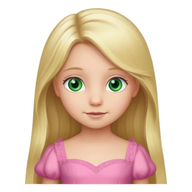 a 5 year old girl with long blond hair green eyes wearing a pink gown sticker