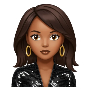 LeToya Luckett with long dark brown hair, black sequin outfit sticker