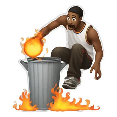 A man dunking a flaming ball into a trash can sticker