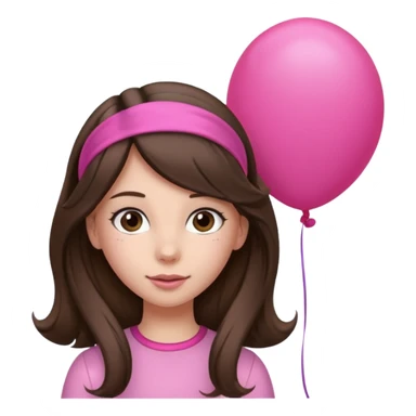 brunette long hair girl with pink baloon and headband sticker