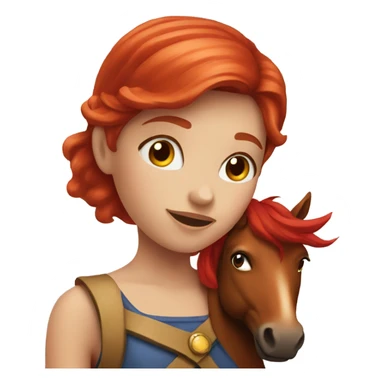Red head girl with red horse with a blesse   sticker