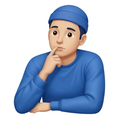 A male character in blue clothing, with a thoughtful expression and hand resting on his chin, symbolizing deep thinking.  sticker