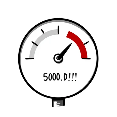 Pressure gauge with needle in red zone, measuring high pressure, mechanical measurement device sticker