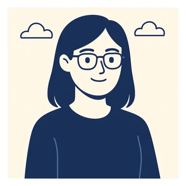 a black-haired woman wearing glasses, clean modern illustration style sticker