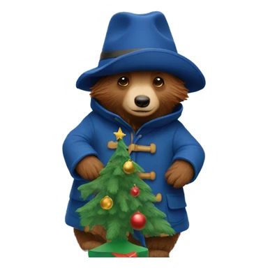 Paddington decorating a Christmas tree sticker