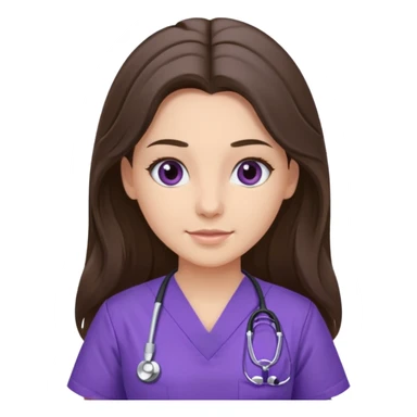 pretty brunette nurse with long hair in purple scrubs sticker