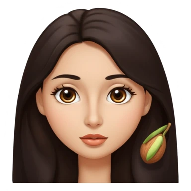 morena, olhos mais rasgados, cabelo liso e comprido, mais volumoso sinal em forma de circulo do lado direito da bochecha, nariz grande e bonito e boca menor sticker