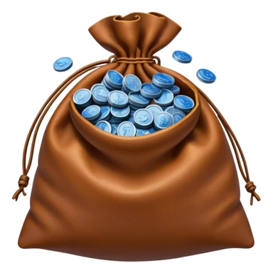 brown money bag of blue coins sticker