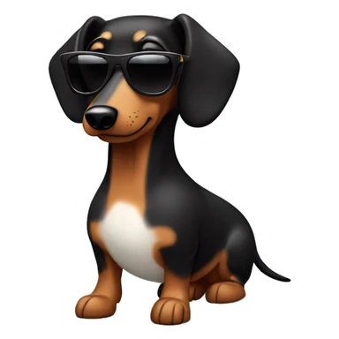 Sausage dog with long Black and Tan hair wearing sunglasses sticker