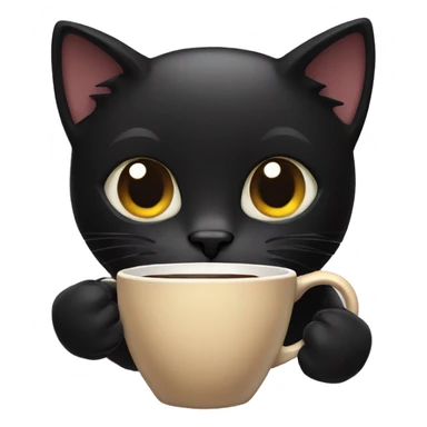 black cat holding a coffee cup  sticker