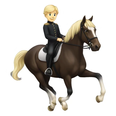 A blonde boy riding a dark bay dressage horse sticker
