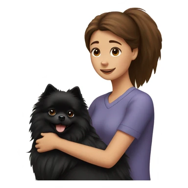 Brown -haired girl hugs a black pomeranian dog sticker
