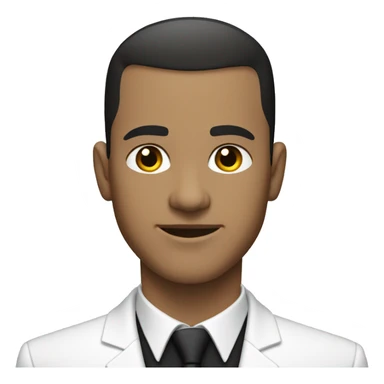 White man with dark hair buzzcut, wearing black suit and tie with white dress shirt  sticker